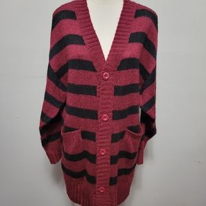 Lularoe Lucille burgundy black striped long cardigan